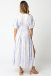Crowned Jewel Animal Print Flutter Sleeve V- Neck Maxi Dress- Sky