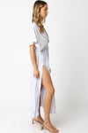 Crowned Jewel Animal Print Flutter Sleeve V- Neck Maxi Dress- Sky