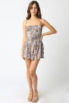 Super Spicy Smocked Bodice Animal Print Mini Dress - Mocha