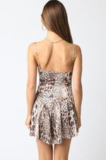 Super Spicy Smocked Bodice Animal Print Mini Dress - Mocha