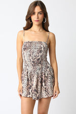 Super Spicy Smocked Bodice Animal Print Mini Dress - Mocha