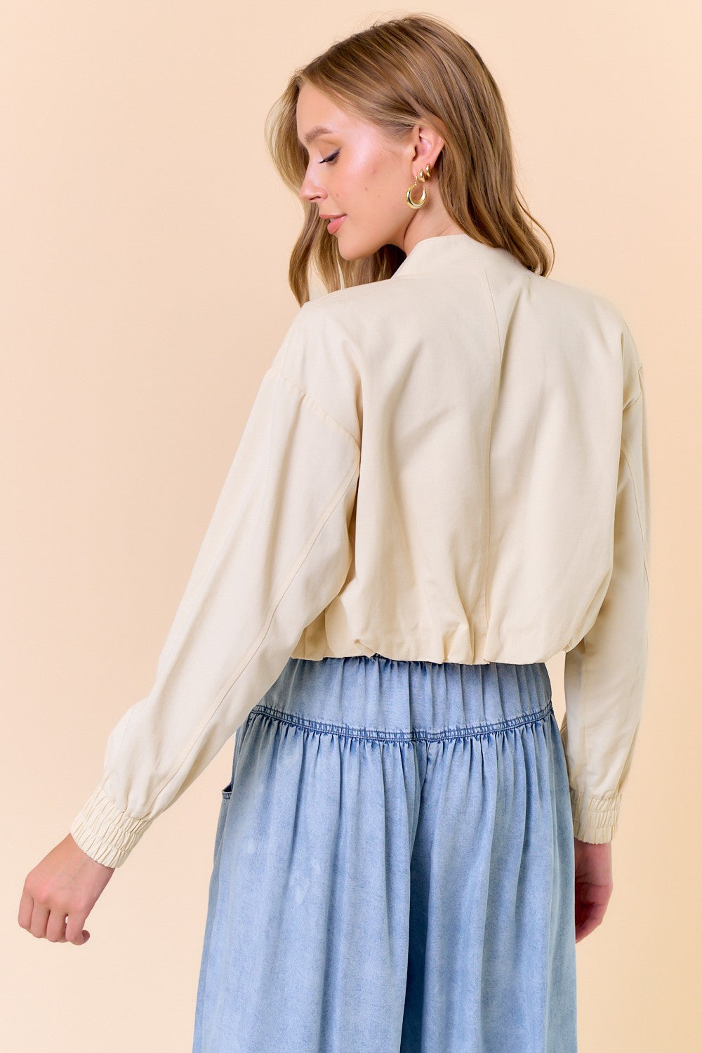 Everyday Fabulous Cropped Bomber Jacket - Cream