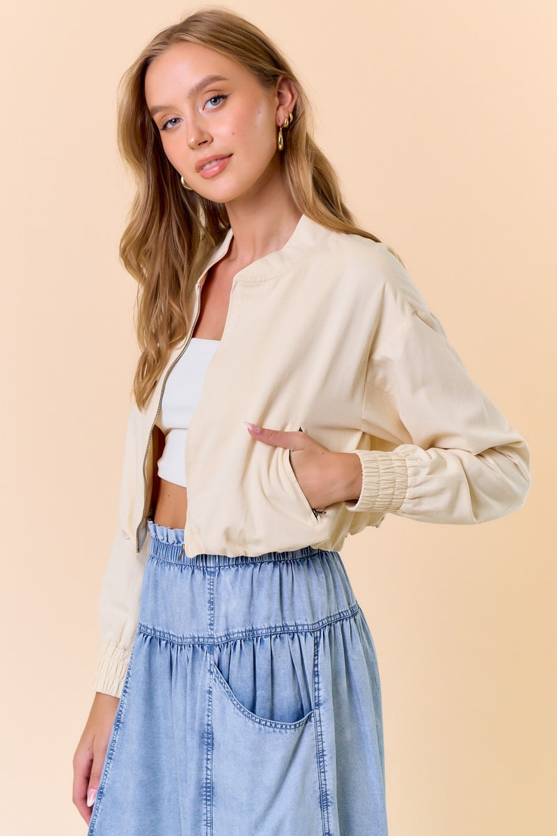 Everyday Fabulous Cropped Bomber Jacket - Cream