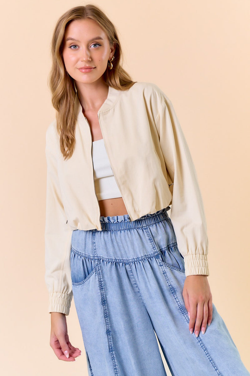 Everyday Fabulous Cropped Bomber Jacket - Cream