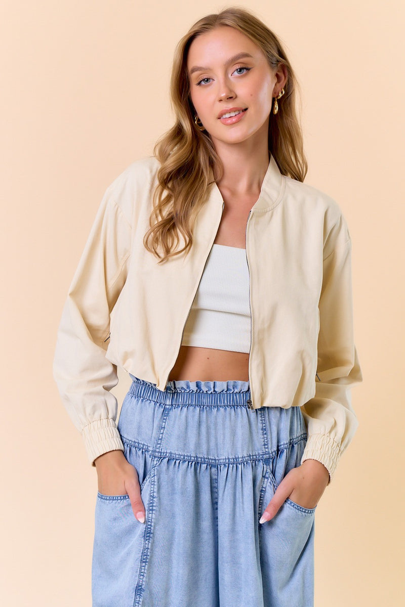 Everyday Fabulous Cropped Bomber Jacket - Cream