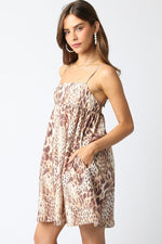 Wild Child Animal Print Spaghetti Strap Babydoll Dress- Tan