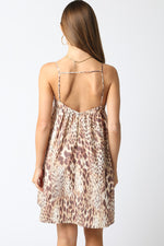 Wild Child Animal Print Spaghetti Strap Babydoll Dress- Tan