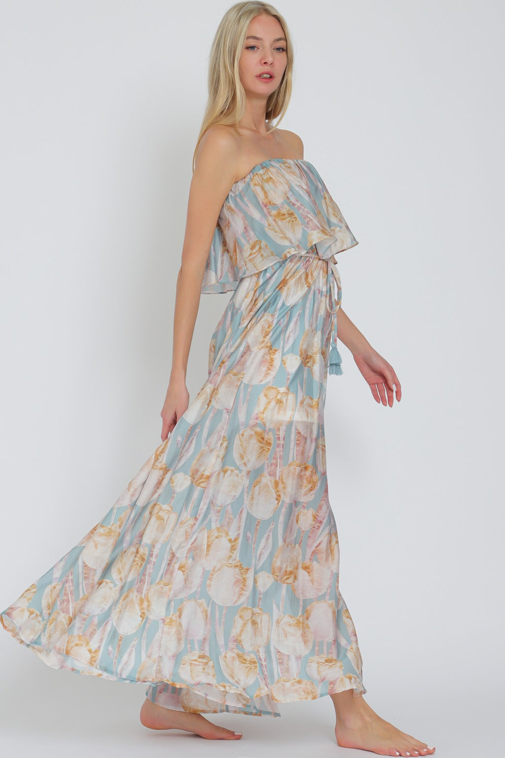 Honey Dip Strapless Maxi Dress- Sky/Multi