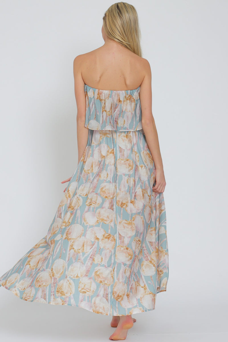 Honey Dip Strapless Maxi Dress- Sky/Multi