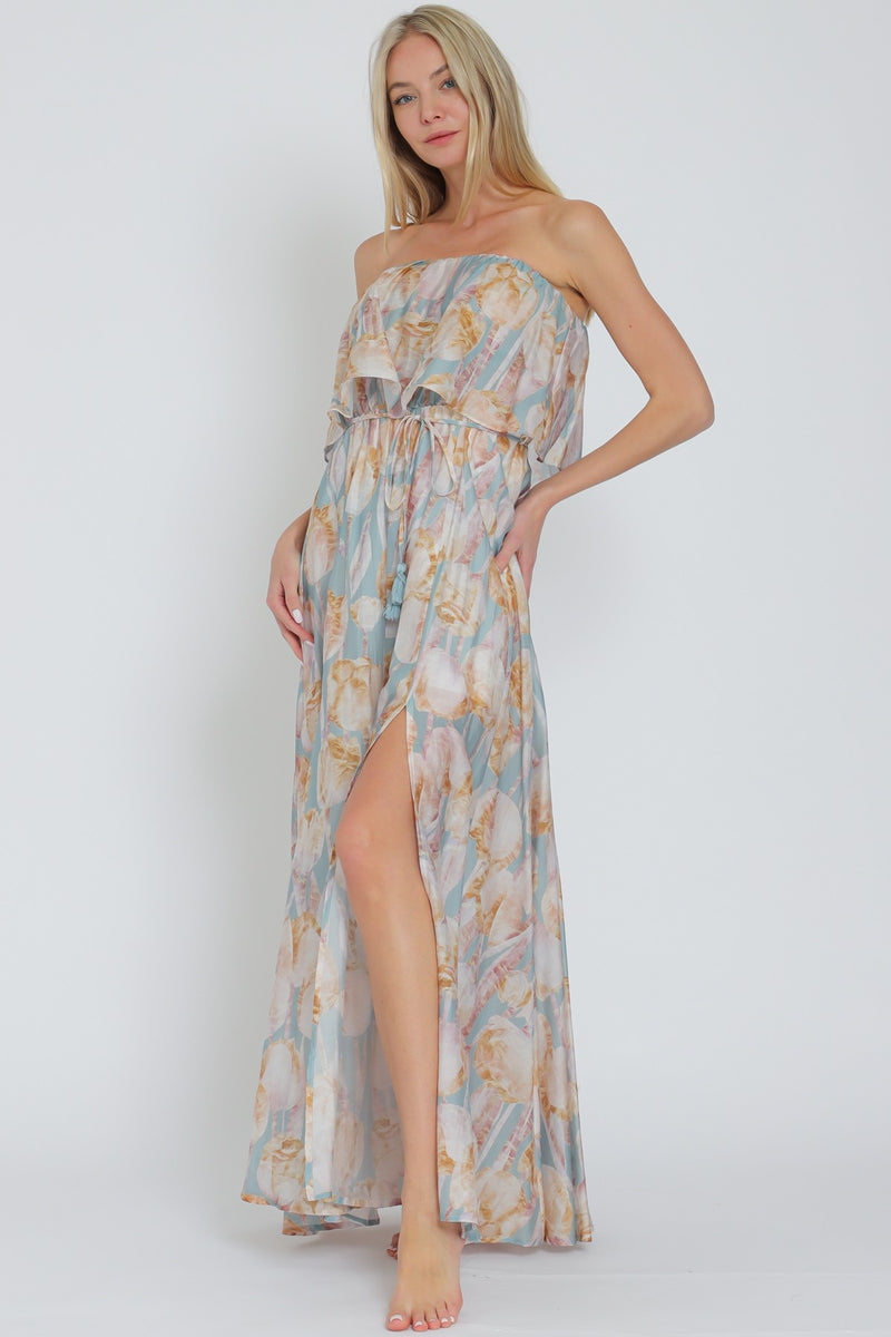 Honey Dip Strapless Maxi Dress- Sky/Multi