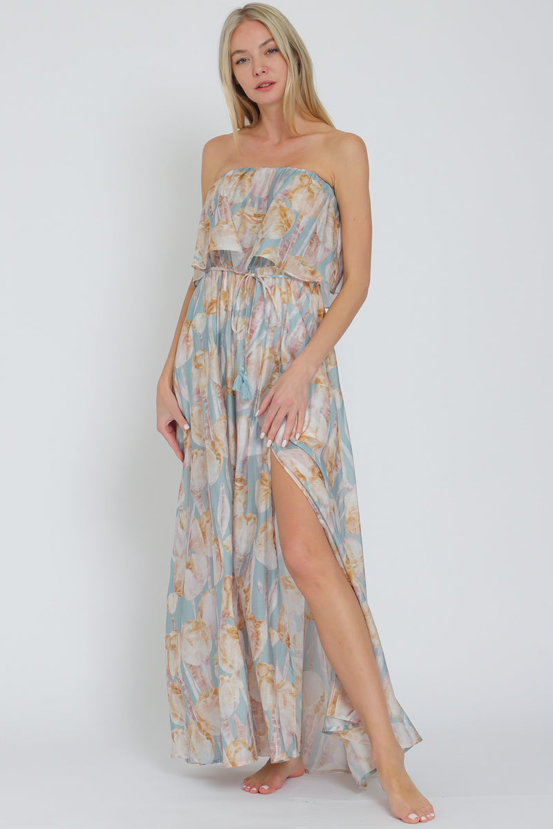 Honey Dip Strapless Maxi Dress- Sky/Multi