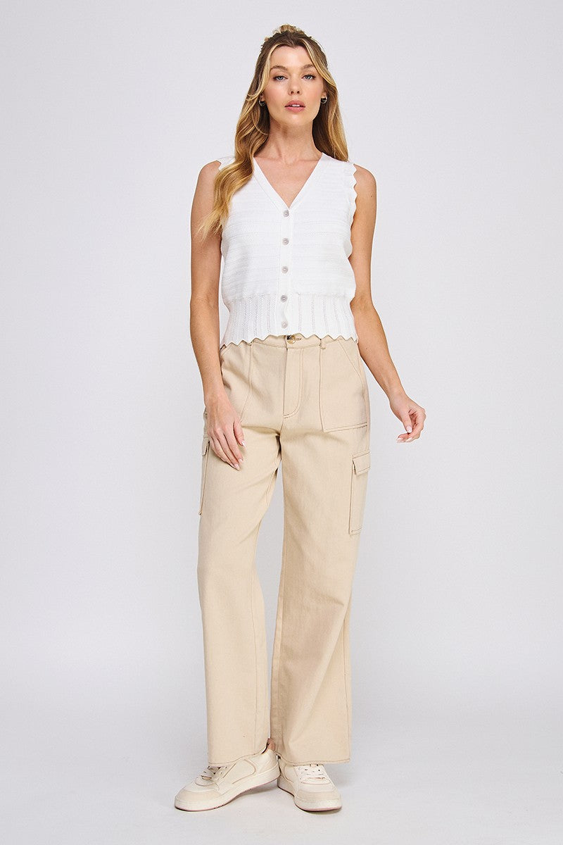 Marzipan Mornings Button Top Scallop Details- Ivory