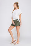 In The Clouds Soft Linen Rollen Sleeve Top- Off White