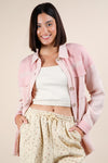 Sunday Stroll Raw Hem Textured Button Up Top -Blush