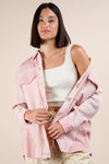 Sunday Stroll Raw Hem Textured Button Up Top -Blush