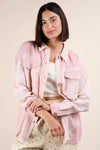 Sunday Stroll Raw Hem Textured Button Up Top -Blush
