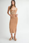 Cabana Cutie Bead Detail Terry Cloth Bodycon Stripe Dress - Taupe/Ivory