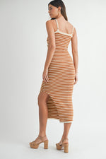 Cabana Cutie Bead Detail Terry Cloth Bodycon Stripe Dress - Taupe/Ivory