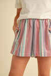 Summer Crush Linen Stripe Shorts- Red Aqua