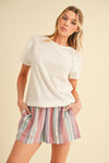 Summer Crush Linen Stripe Shorts- Red Aqua