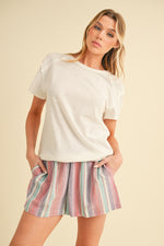 Summer Crush Linen Stripe Shorts- Red Aqua