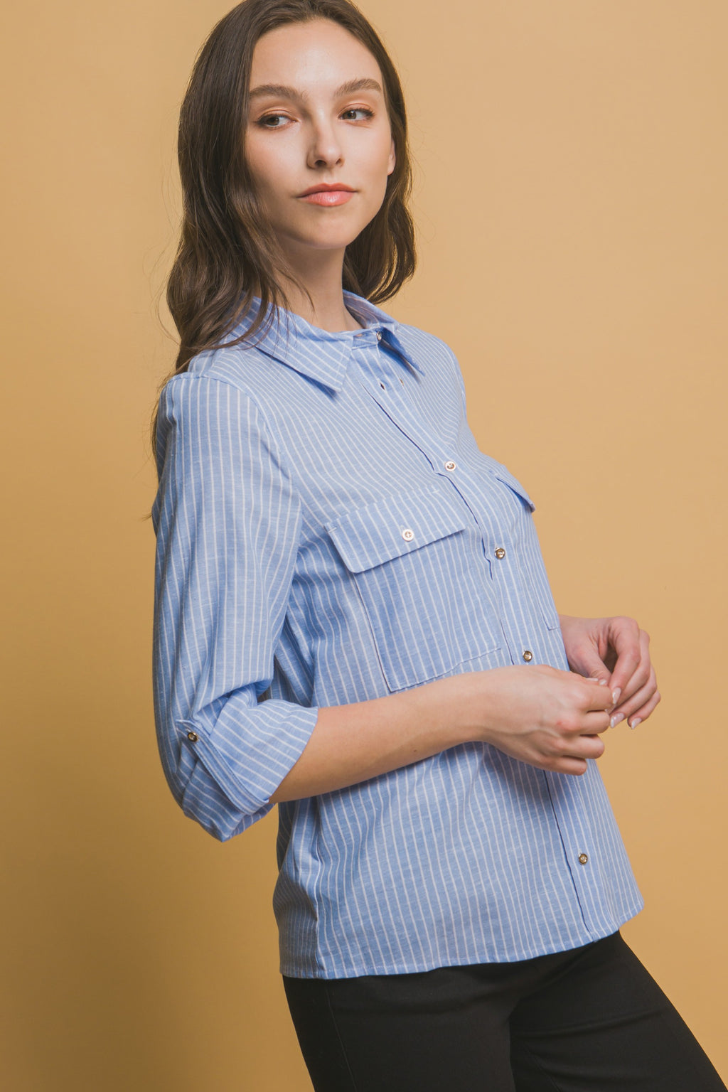 Classic and Timeless Stripe Linen Button Up - Sky