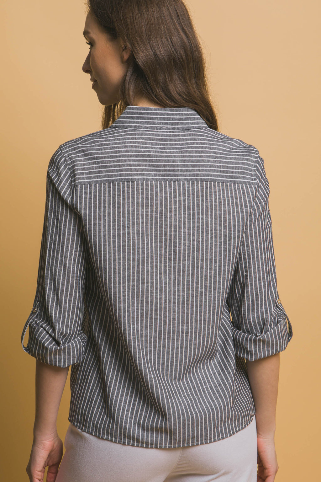 Classic and Timeless Stripe Linen Button Up - Black