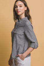 Classic and Timeless Stripe Linen Button Up - Black