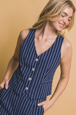 Love Tree Stripe Suit Vest - Navy