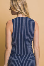 Love Tree Stripe Suit Vest - Navy