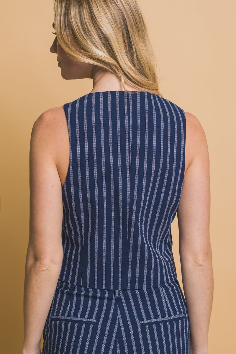 Love Tree Stripe Suit Vest - Navy