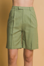 Matcha Mornings Linen Bermuda Shorts- Olive