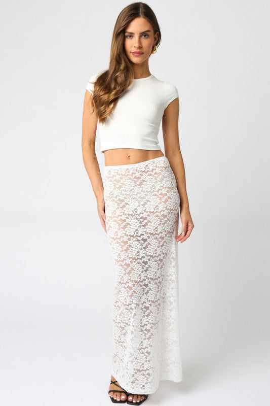 Souled Out Sheer Lace Maxi Skirt - White