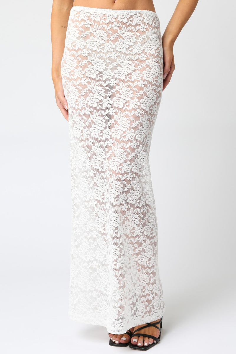 Souled Out Sheer Lace Maxi Skirt - White