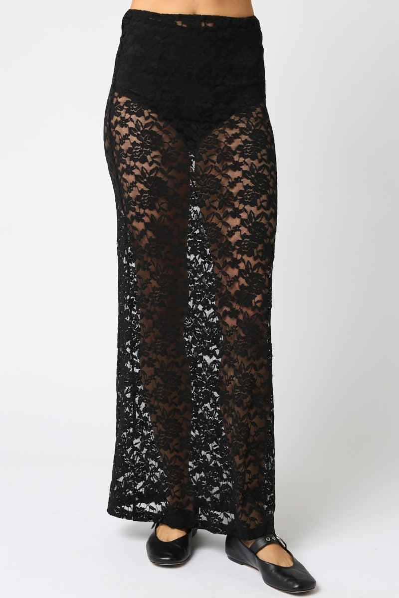 Arroyo Sheer Lace Maxi Skirt - Black