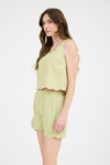 Wavy Way Square Scallop Trim Sleeveless Top- Olive