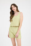 Wavy Way Square Scallop Trim Sleeveless Top- Olive