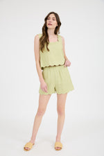 Wavy Way Square Scallop Trim Sleeveless Top- Olive