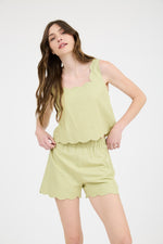 Wavy Way Square Scallop Trim Sleeveless Top- Olive