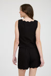 Wavy Way Scallop Trim Sleeveless Top- Black