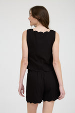 Wavy Way Scallop Trim Sleeveless Top- Black
