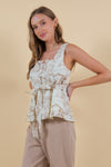 Lala Land Toile Print Sleeveless Peplum Top - Brown/Cream
