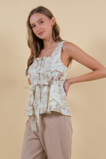 Lala Land Toile Print Sleeveless Peplum Top - Brown/Cream