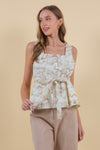 Lala Land Toile Print Sleeveless Peplum Top - Brown/Cream