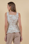 Lala Land Toile Print Sleeveless Peplum Top - Brown/Cream