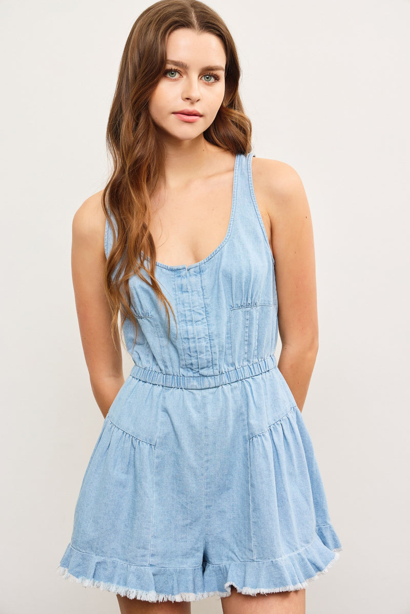 Sunbeam Sweetie Sleeveless Denim Romper- Light Wash
