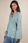 Keep It Coastal V-Neck Oversized Long Sleeve Muslin Top - Sage