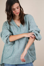 Keep It Coastal V-Neck Oversized Long Sleeve Muslin Top - Sage