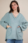 Keep It Coastal V-Neck Oversized Long Sleeve Muslin Top - Sage