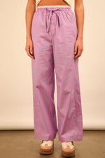 Cozy Does It Elastic Waist Drawstring Stripe Pants - Lavender